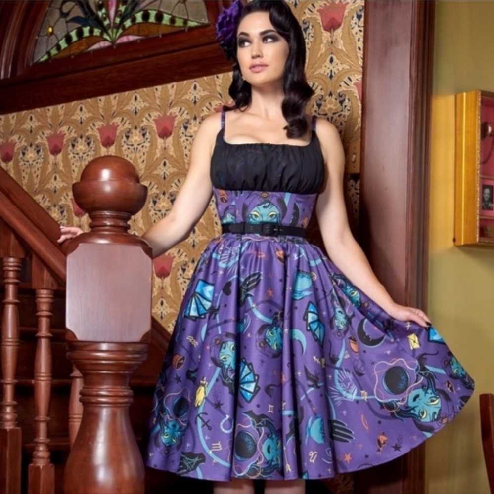 XS Pinup Couture Holly Dress in Fortune Teller print by Stephanie Buschema GUC